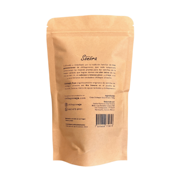 Bolsa de 100 g de Chiltepin rojo seco picante de la Sierra del Río Sonora