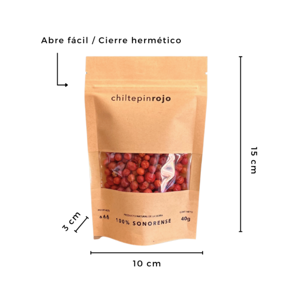 Bolsa de 40 g de Chiltepin rojo seco picante de la Sierra del Río Sonora