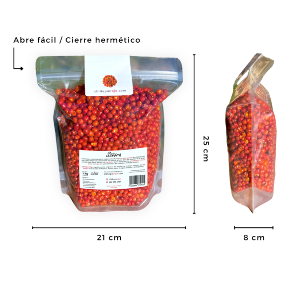 Detalle (tamaño, tallas, grosos, etc.) Chiltepin Sonorense Seco 1 kg – Oro Rojo de la Sierra del Río Sonora
